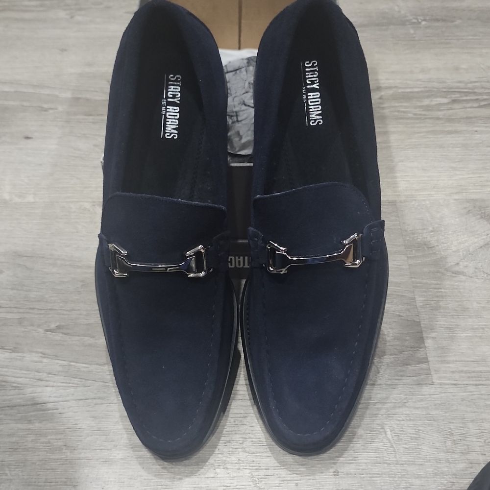 Stacy Adams Men's Dark Blue Loafers with Silver Accent